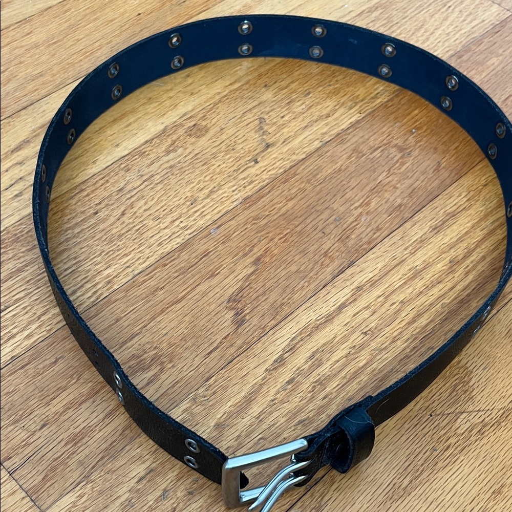 Black Leather Belt with Silver Buckle